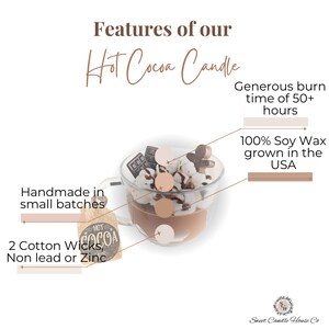 Chocolate candle, hot cocoa candle, mug candle gift dessert candle, hot cocoa bar, Christmas candle, hot chocolate gift, marshmallow candle image 2