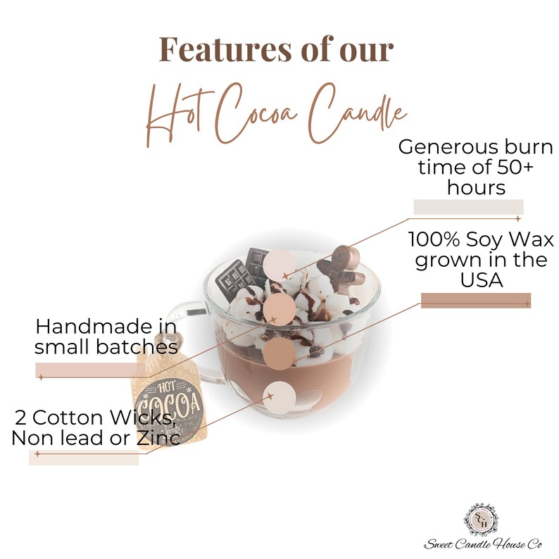 Chocolate candle, hot cocoa candle, mug candle gift dessert candle, hot cocoa bar, Christmas candle, hot chocolate gift, marshmallow candle image 2