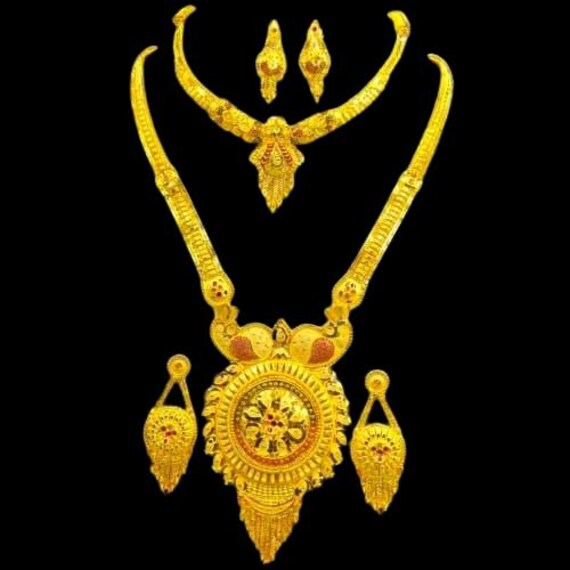 Exquisite 22 k Gold Plated Bridal Combo Necklace Set with Earrings Traditional Indian Jewelry for Festivals Weddings