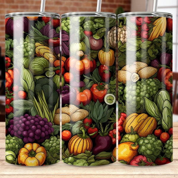 Vibrant Vegetable Garden 20oz Tumbler Wrap, Digital Download, Sublimation Design, Ready-to-Print DIY Insulated Cup Graphics 300ppi PNG Files