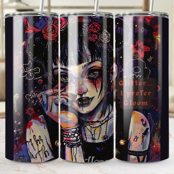 Gothic Retro Inspired Tumbler Wrap, 20 oz Skinny Tapered, Dark Fairytale Glitter and Gloom, Witchy Aesthetic Tumbler Wrap, Quirky Gift