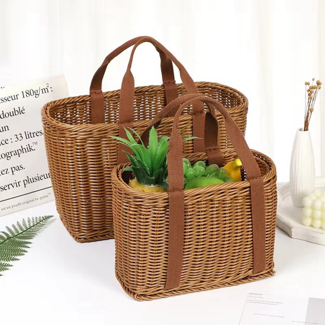Vintage Picnic Baskets Plastic Rattan Camping Basket Eco Etsy