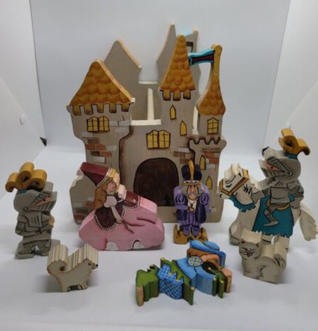 Wooden Castle Play Set Handpainted Handmade Etsy
