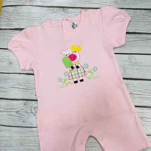 Toddler girls pink ruffle appliqued romper size 2T