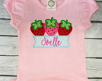 Girls ruffle bottom Strawberry design shirt