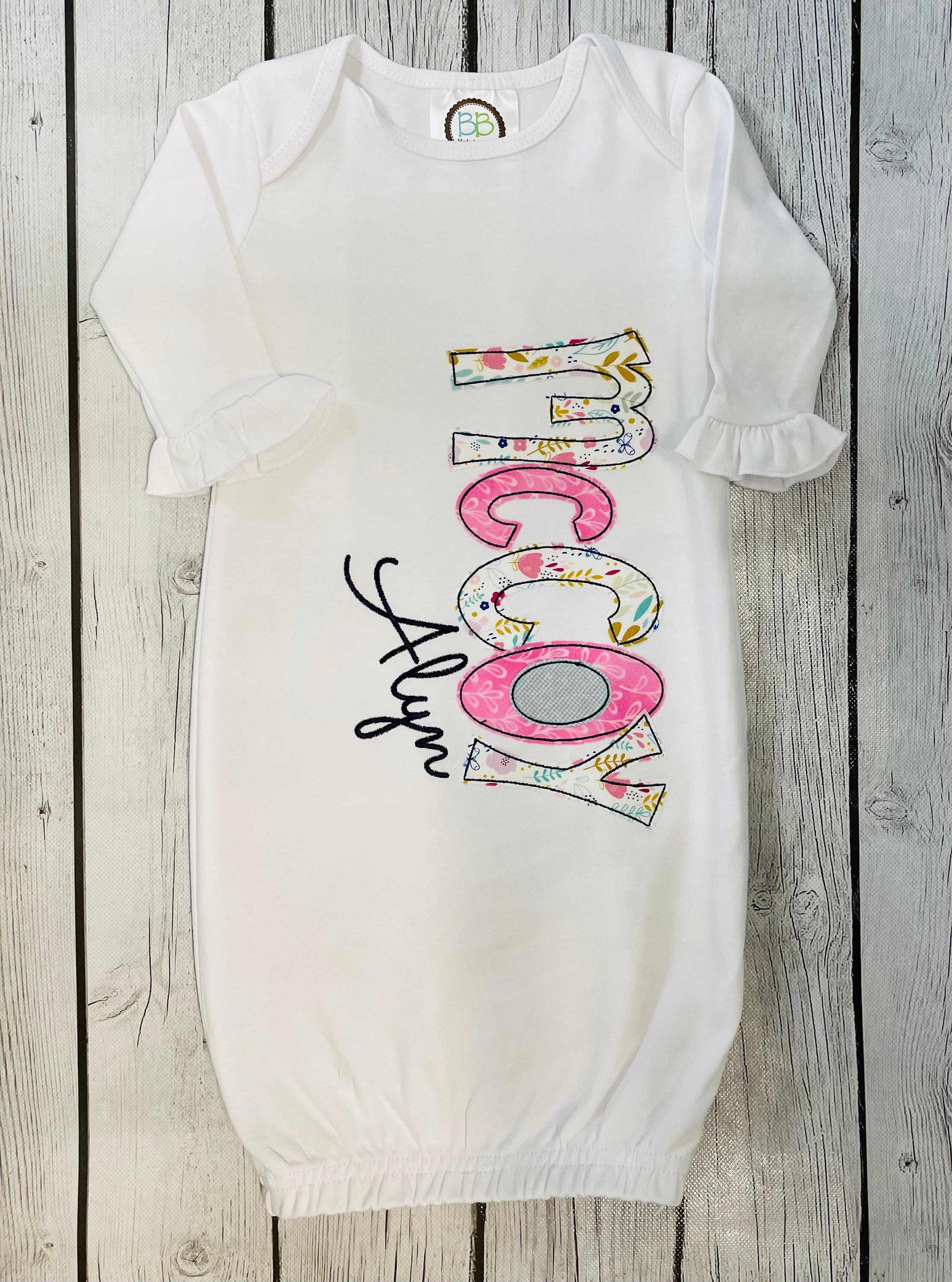 Baby gown with name size 0/6mo