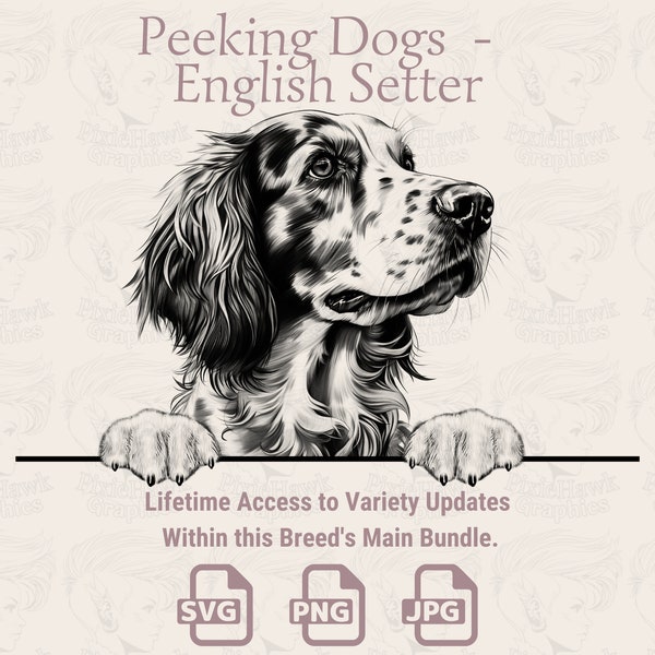 Peeking Dogs Setter anglais - | SVG | PNG | JPG | Transparent + fond blanc - planificateur, invitations, autocollants, impression à la demande