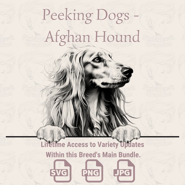 Peeking Dogs Afghan Hound - | SVG | PNG | JPG |  Transparent + White Background - Planner, Invitations, Stickers, Print on Demand