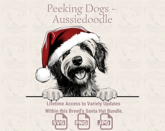 Aussiedoodle Santa Hat Peeking Dogs - SVG PNG JPG