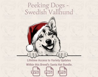 Swedish Vallhund Santa Hat Peeking Dog (SVG, PNG, JPG)