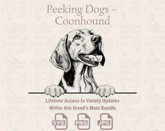 Coonhound Line Art: Peeking Dog SVG PNG JPG for Cricut