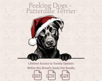 Patterdale Terrier Santa Hat Peeking Dog (SVG, PNG, JPG)