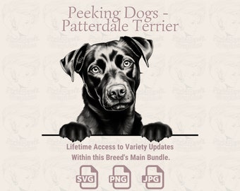 Patterdale Terrier Line Art: Peeking Dog SVG, PNG, JPG