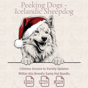 Peeking Dogs Cappello da Babbo Natale pastore islandese - / SVG / PNG / JPG / Molte varianti - Pianificatore, Inviti, Adesivi, Stampa su richiesta
