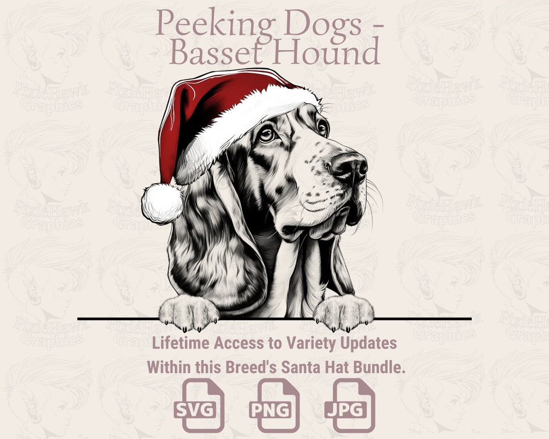 Peeking Dogs Basset Hound Santa Hat SVG PNG JPG Many Variations Planner