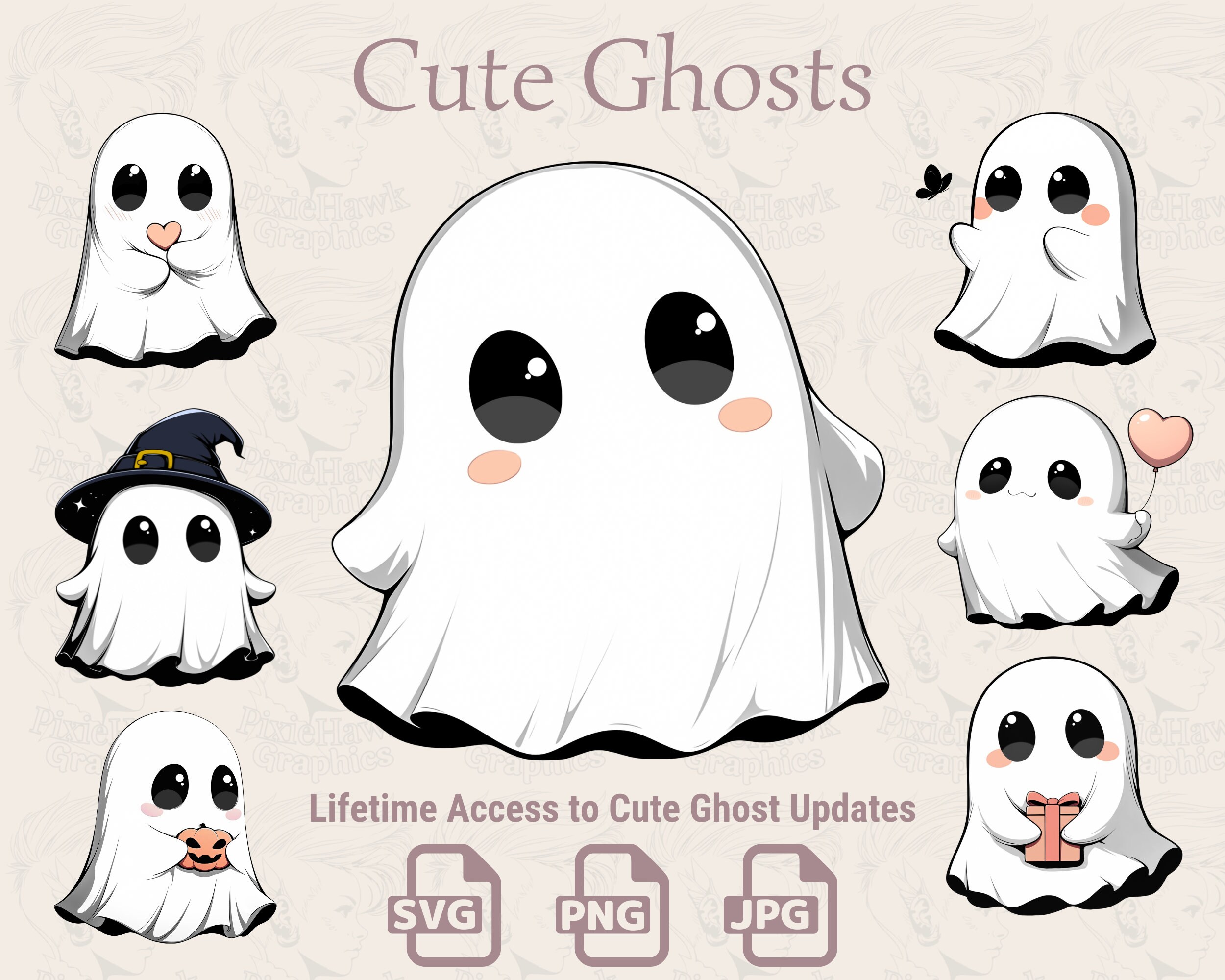 Cute Ghost Bundle | SVG | PNG | JPG | Transparent Background Included ...