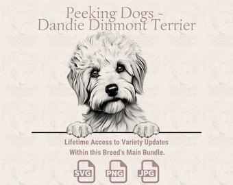 Dandie Dinmont Terrier Line Art: Peeking Dog SVG PNG JPG