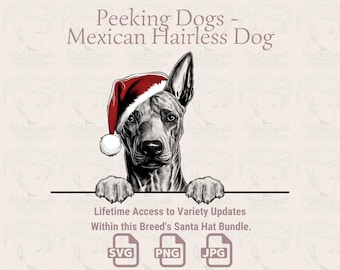 Mexican Hairless Dog Santa Hat Peeking Dogs (SVG, PNG, JPG)