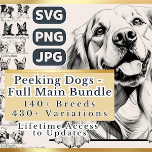 Peeking Dogs Full Main Bundle | SVG | PNG | JPG | 410+ Dog Variations, Transparent Background Included - Planner, Stickers, Print on Demand