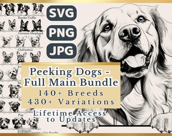 Peeking Dogs SVG Bundle: 480+ Dog Breeds, Transparent PNG JPG (Digital Download)