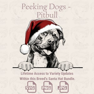 Peeking Dogs Pitbull Santa Hat - / SVG / PNG / JPG / Molte varianti - Planner, Inviti, Adesivi, Stampa su richiesta