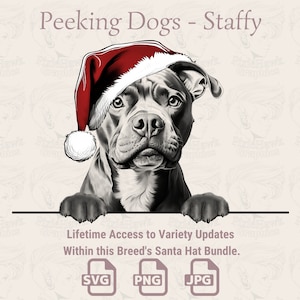 Spähende Hunde Staffy Weihnachtsmütze - | SVG | PNG | JPG |  Viele Variationen - Planer, Einladungen, Aufkleber, Print on Demand