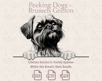 Brussels Griffon Line Art: Peeking Dog SVG, PNG, JPG