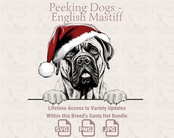 English Mastiff Santa Hat Peeking Dogs - SVG PNG JPG