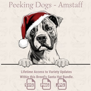 Gluren honden Amstaff kerstmuts - | SVG | PNG | JPG | Veel variaties - Planner, uitnodigingen, stickers, print on demand