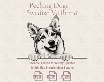 Swedish Vallhund Line Art: Peeking Dog SVG, PNG, JPG