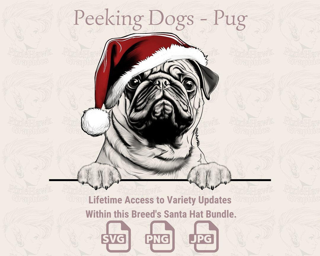 Pug Santa Hat Peeking Dogs - SVG PNG JPG - Etsy