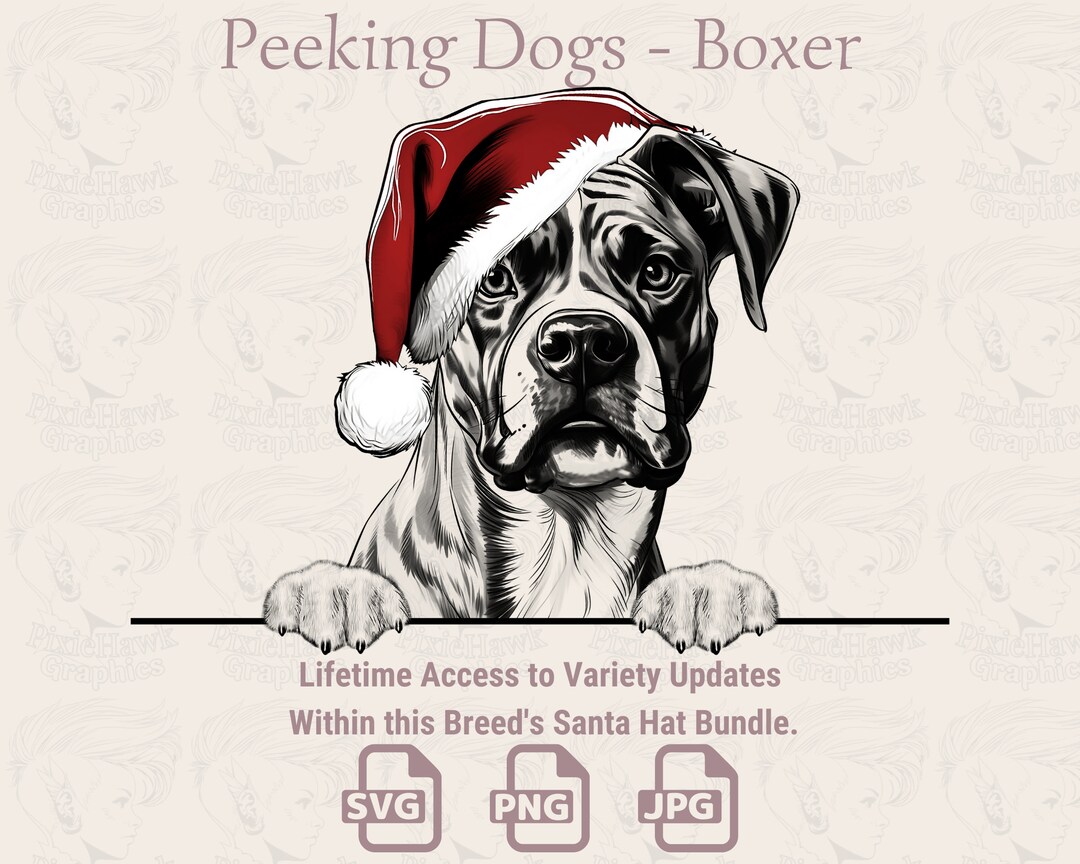 Boxer Dog Santa Hat Peeking - SVG PNG JPG - Christmas Clipart - Etsy
