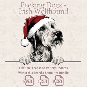 Spähende Hunde Irischer Wolfshund Weihnachtsmütze - | SVG | PNG | JPG | Viele Variationen - Planer, Einladungen, Sticker, Print on Demand