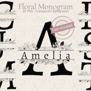 Floral Split Monogram - A-Z Alphabet Set for POD, T-Shirts, Invitations, and More!