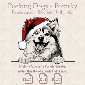 Peeking Dogs Pomsky Santa Hat - / SVG / PNG / JPG / Muchas variaciones - Planificador, Invitaciones, Pegatinas, Impresión bajo demanda