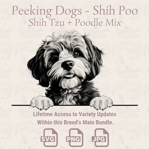 Peeking Dogs Shih Poo - | SVG | PNG | JPG | Transparent + fond blanc - agenda, faire-part, autocollants, impression à la demande