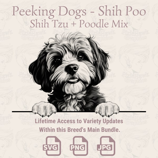 Peeking Dogs Shih Poo - | SVG | PNG | JPG | Transparent + White Background - Planner, Invitations, Stickers, Print on Demand