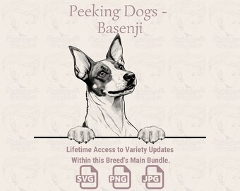 Basenji Dog Line Art: Peeking Puppy SVG PNG JPG