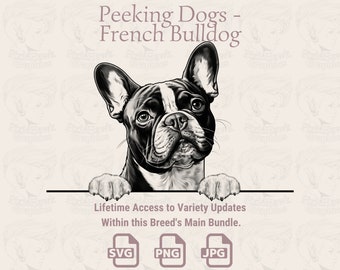 Peeking Dogs French Bulldog -  | SVG | PNG | JPG | , Transparent + White Background - Planner, Invitations, Stickers, Print on Demand