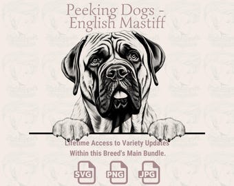 English Mastiff Line Art: Peeking Dog SVG PNG JPG