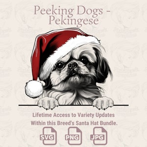 Espreitando o chapéu de Pekingese Santa dos cães - | SVG | PNG | JPG | Muitas variações – Planner, convites, adesivos, impressão sob demanda