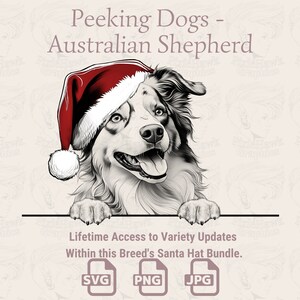 Spähende Hunde Australian Shepherd Weihnachtsmütze - | SVG | PNG | JPG | Viele Variationen - Planer, Einladungen, Sticker, Print on Demand
