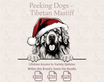 Tibetan Mastiff Santa Hat Peeking Dog (SVG, PNG, JPG)