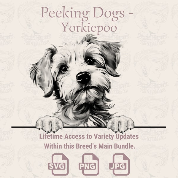 Peeking Dogs Yorkiepoo - | SVG | PNG | JPG | Transparent + White Background - Planner, Invitations, Stickers, Print on Demand