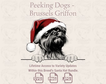 Brussels Griffon Santa Hat Peeking Dog (SVG, PNG, JPG)