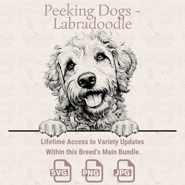Peeking Dogs Labradoodle -  | SVG | PNG | JPG | Transparent + White Background - Planner, Invitations, Stickers, Print on Demand