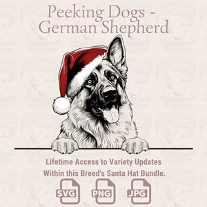 Peeking Dogs Pastore tedesco Cappello da Babbo Natale - / SVG / PNG / JPG / Molte varianti - Pianificatore, Inviti, Adesivi, Stampa su richiesta