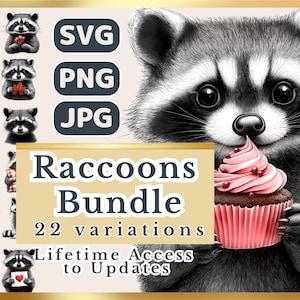 Waschbär Grafiken Bundle - 22 süsse Waldtiere Cliparts als Print-on-Demand, Karten, Geschenke, DIY - Instant Download