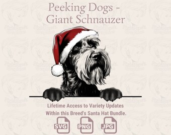 Giant Schnauzer Santa Hat Peeking Dog - SVG PNG JPG