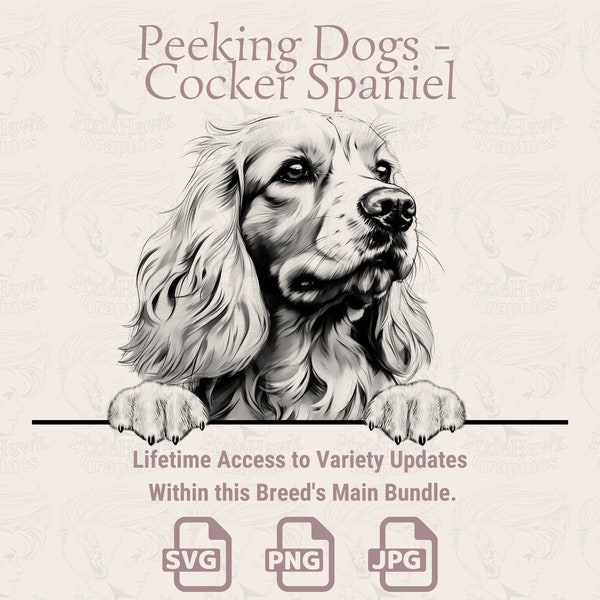 Peeking Dogs Cocker Spaniel -  | SVG | PNG | JPG |  Transparent + White Background - Planner, Invitations, Stickers, Print on Demand